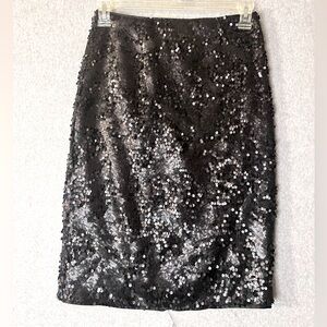 Black Sequin Skirt Women's Size 4 Midi Pencil Party Garnet Hill